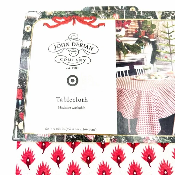 John Derian for Target 84"x60" Red Leaf-Like Print on Cream Table Cloth NWT - Picture 7 of 10